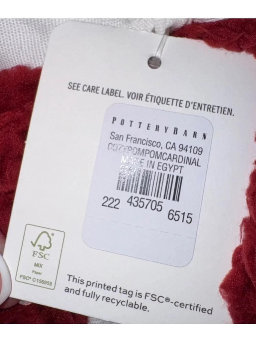 NEW POTTERY BARN Cozy Pom Pom Knit Sherpa Faux Fur Throw Blanket 50x60 Red